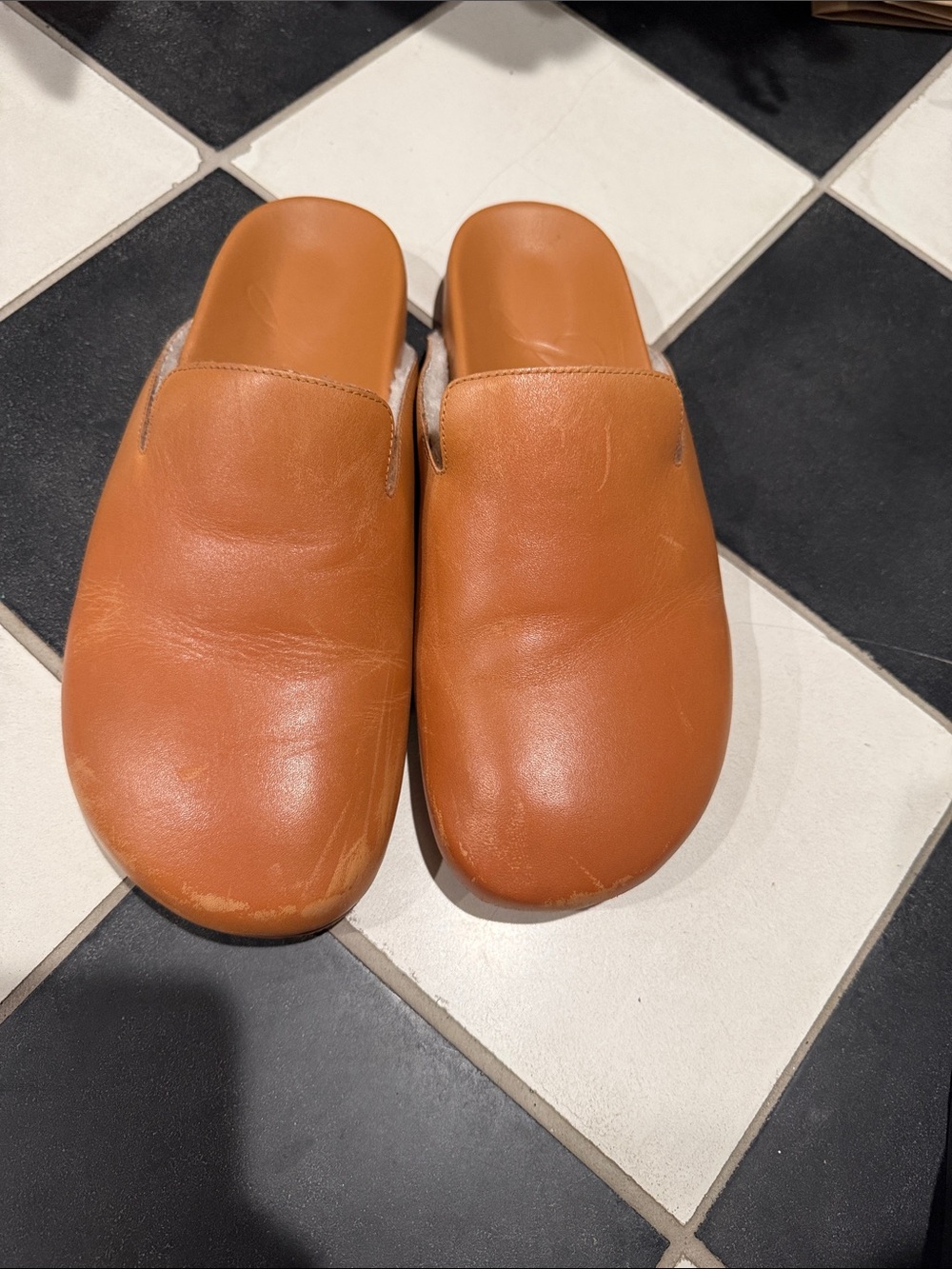 J. Crew Men's Leather Slip-On Clogs in Cognac Brown